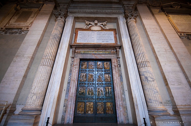 The Holy Door is the northernmost door of St. Peter's Basilica. It is only opened at special occasion during a Holy year such as the Jubilee year which occurs every 25 years and symbolizes an invitation to grace. It is also known as Porta Sancta. The last